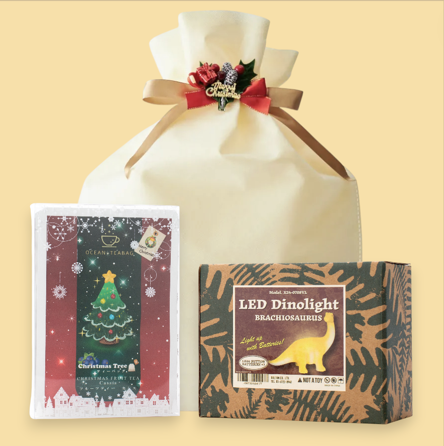 手のひらサイズの恐竜ライトと選べる紅茶のセット