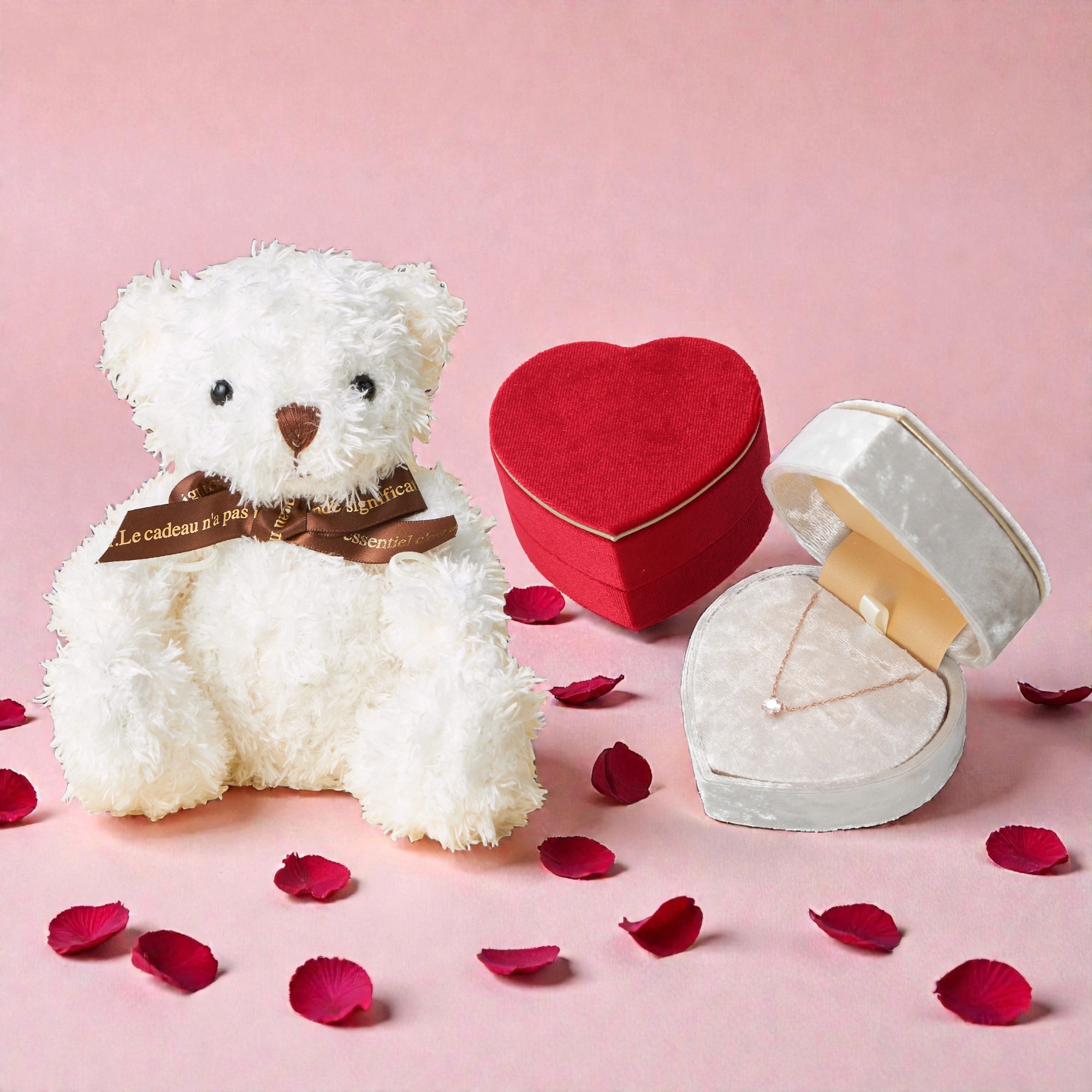 【限定ハートケース】一粒ネックレスとテディベアセット