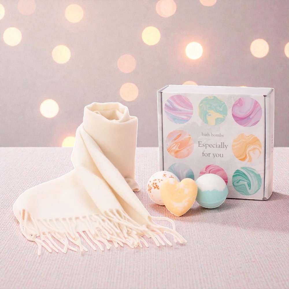 贅沢なバスタイムに！バスボム9個セット・カシミヤ100%マフラーセット