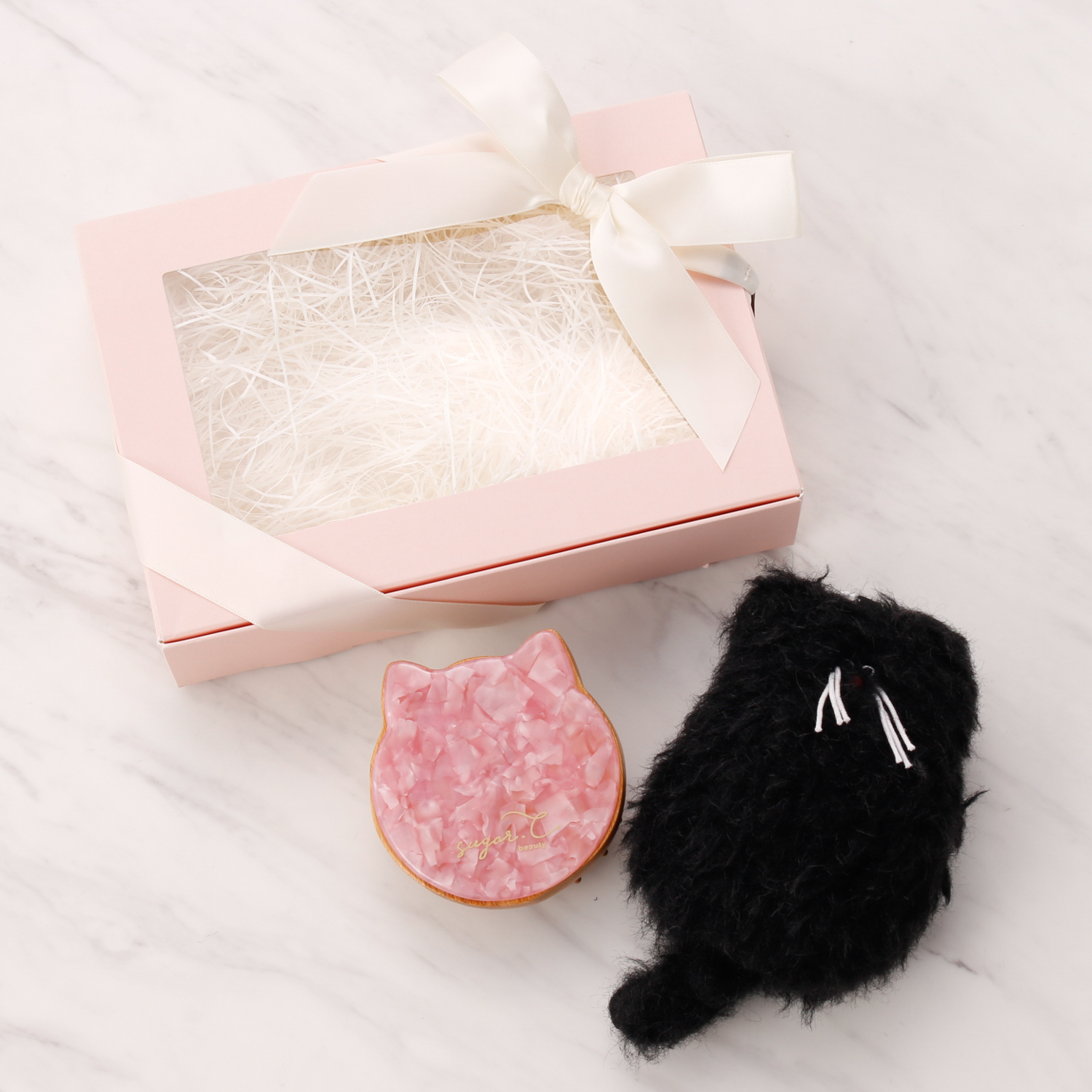 もふもふ猫チャームとスカルプブラシのセット