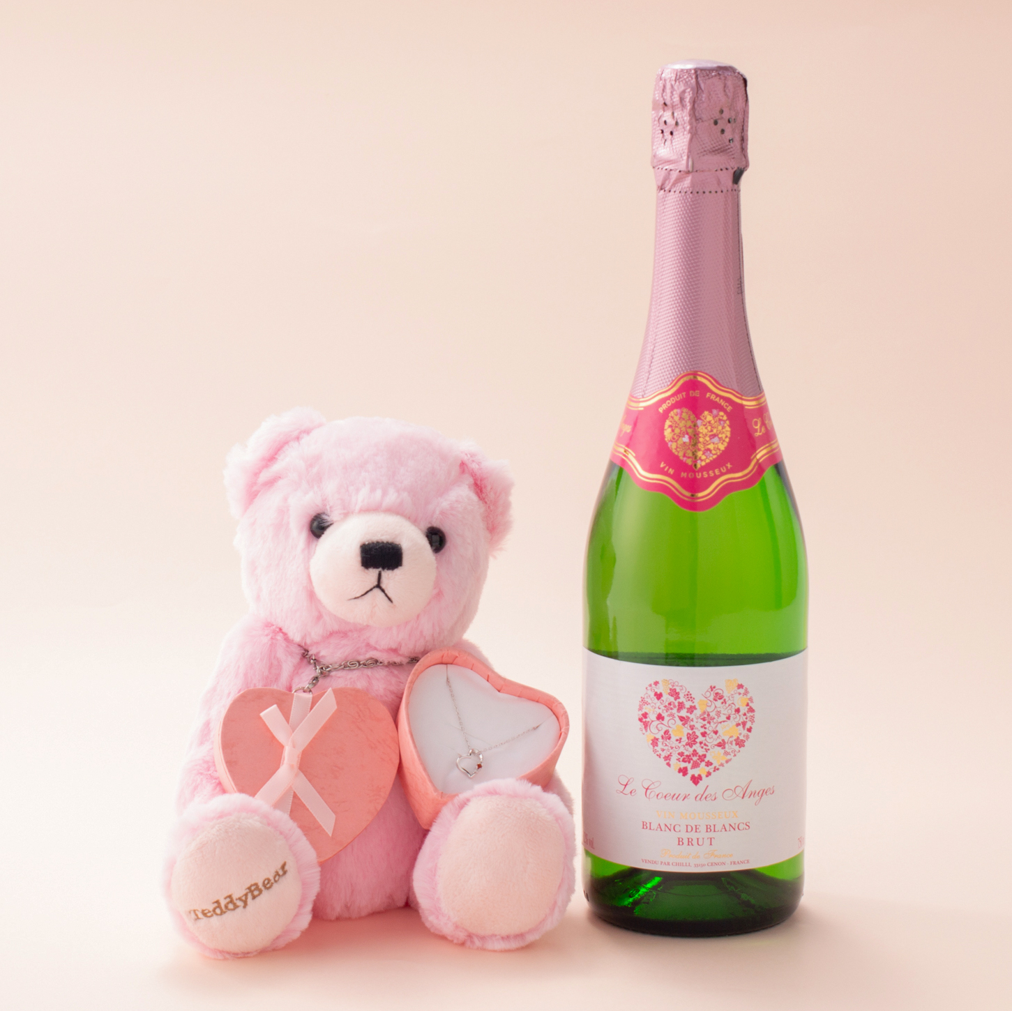 選べるワイン&テディベア・誕生石オープンハートセット