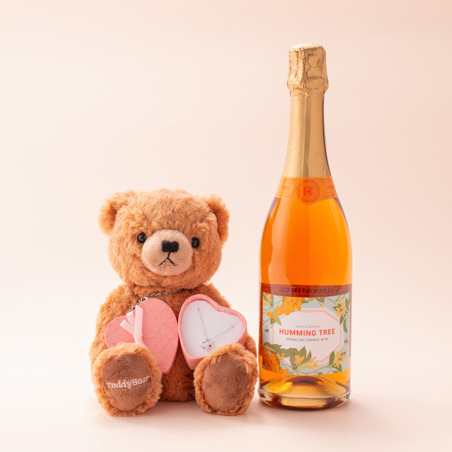 選べるワイン&テディベア・誕生石オープンハートセット