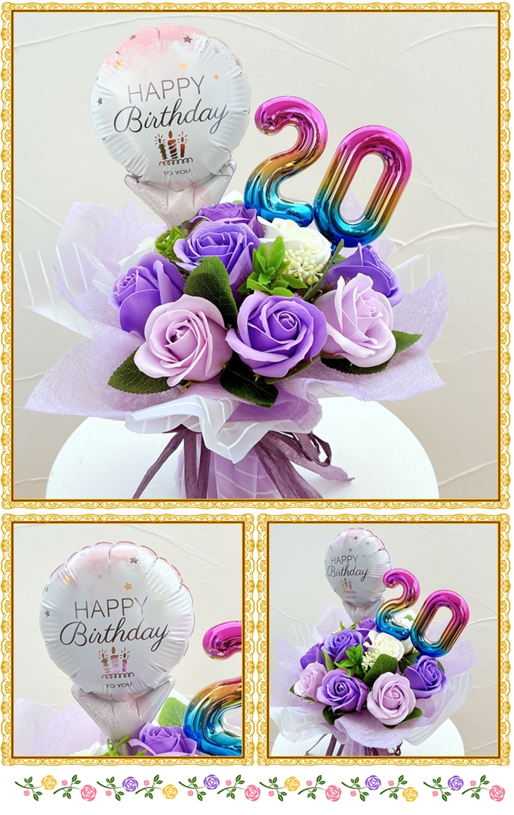 好きな数字を選べる11輪のソープフラワー＆バルーンブーケ 成人式や長寿祝いに 