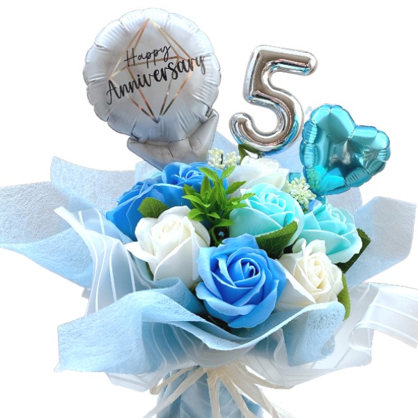 好きな数字を選べる11輪のソープフラワー＆バルーンブーケ 成人式や長寿祝いに 