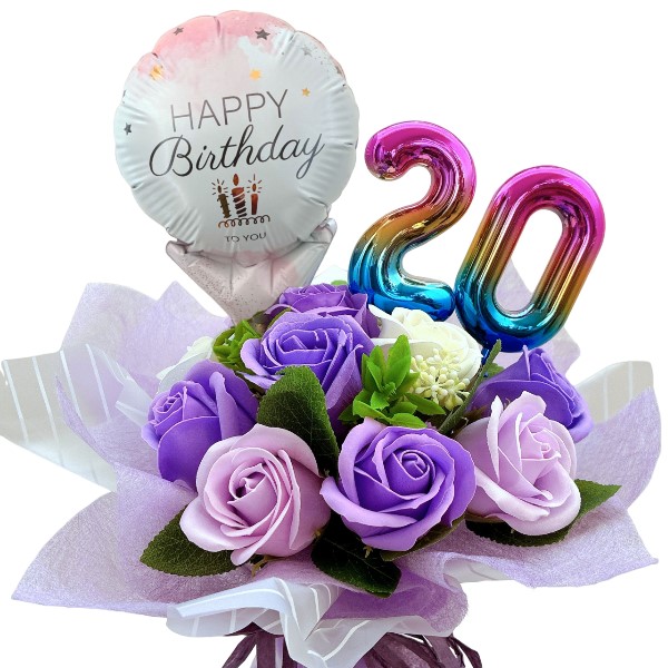 好きな数字を選べる11輪のソープフラワー＆バルーンブーケ 成人式や長寿祝いに 