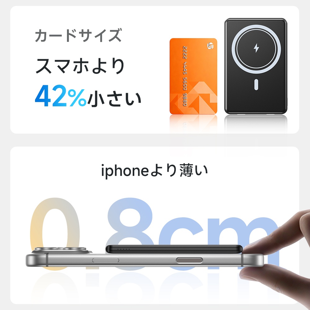 マグネット式モバイルバッテリー＜ワイヤレス充電対応/8000mAh＞