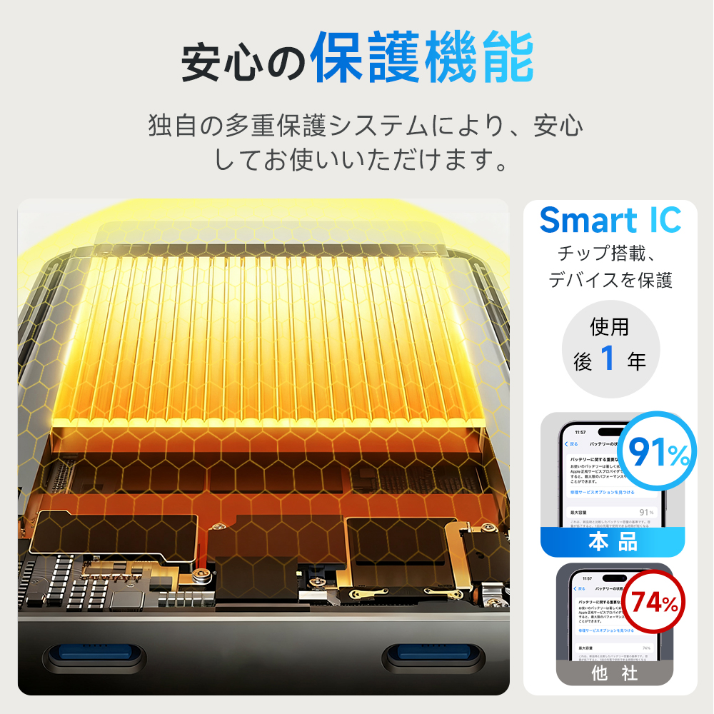 マグネット式モバイルバッテリー＜ワイヤレス充電対応/8000mAh＞