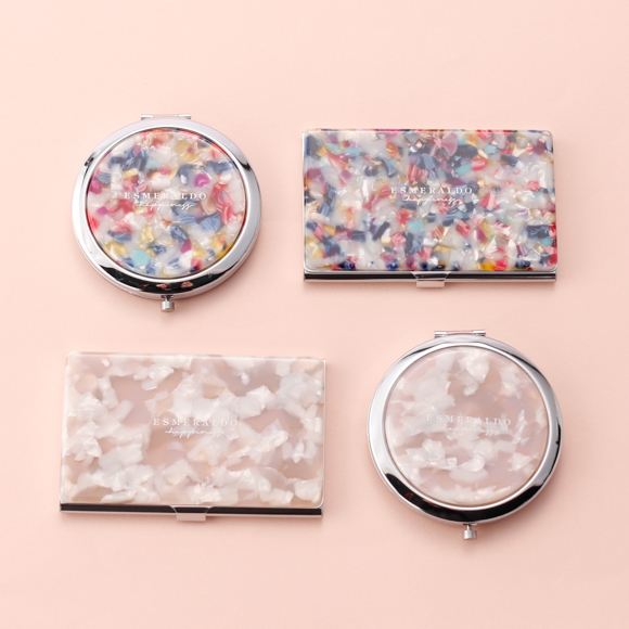 【BOX付き】マーブル柄が映えるミラー＆スリムカードケース