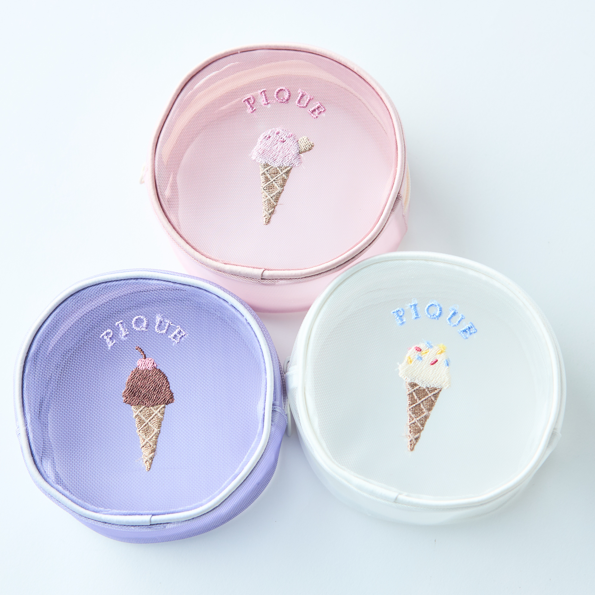 【WOMEN】アイス刺繍ラウンドポーチ