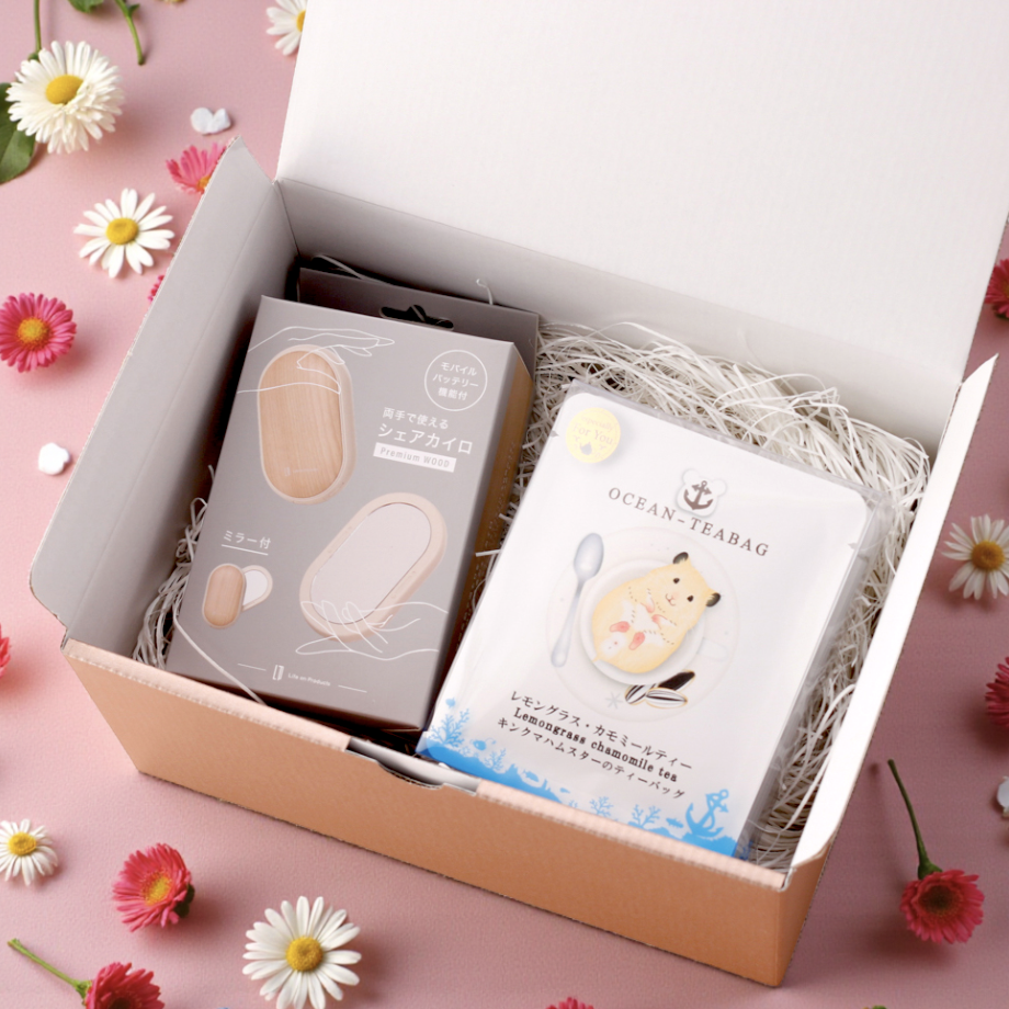 【ギフトBOX付き】選べる！天然木目調のシェアカイロとアニマル紅茶のセット