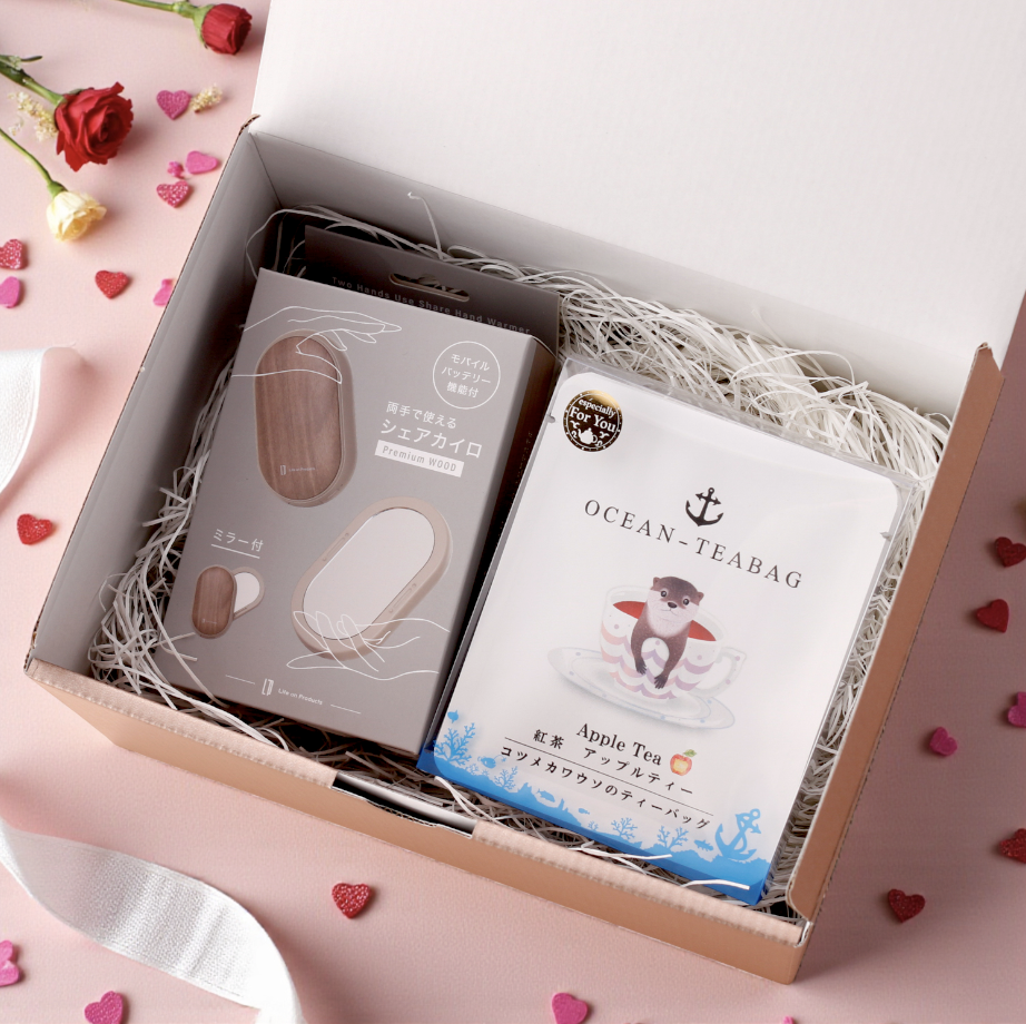 【ギフトBOX付き】選べる！天然木目調のシェアカイロとアニマル紅茶のセット