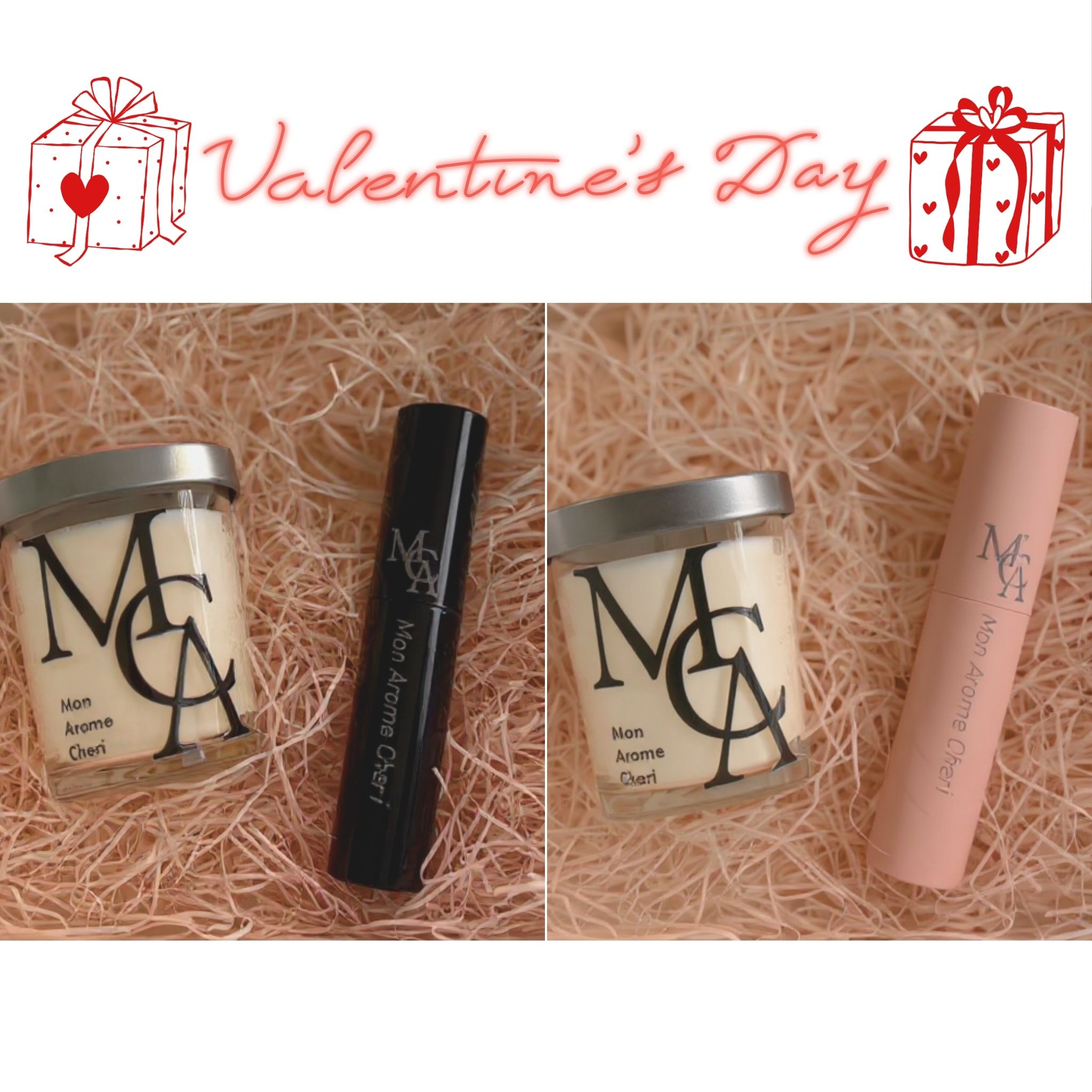 バレンタイン限定 お米ワックスキャンドル と消臭抗菌ファブリックミスト10ml  ギフトBOX