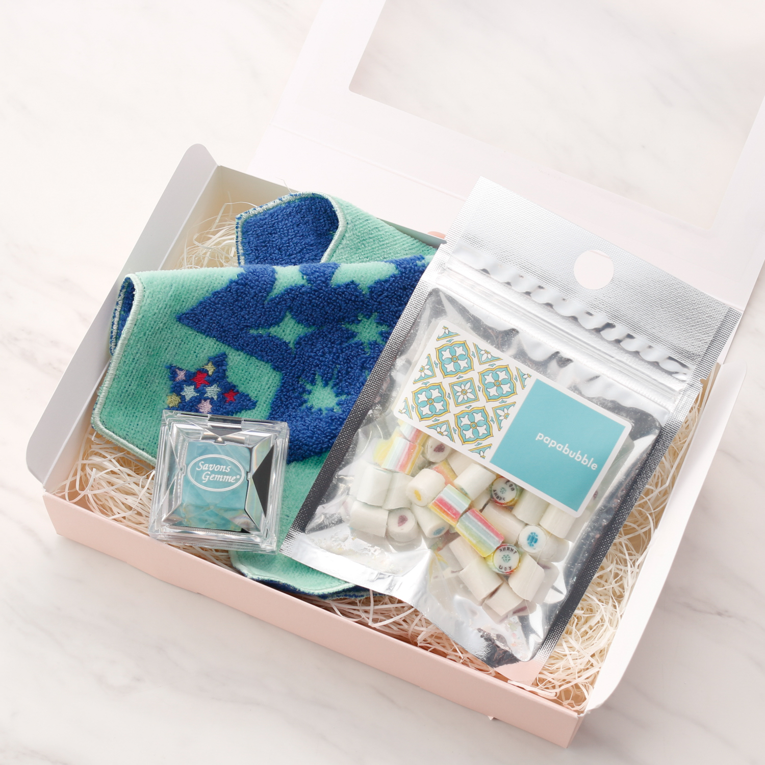 【ボックスセット】宝石石鹸と星型ハンカチのセット(ジュエルキャンディ付)