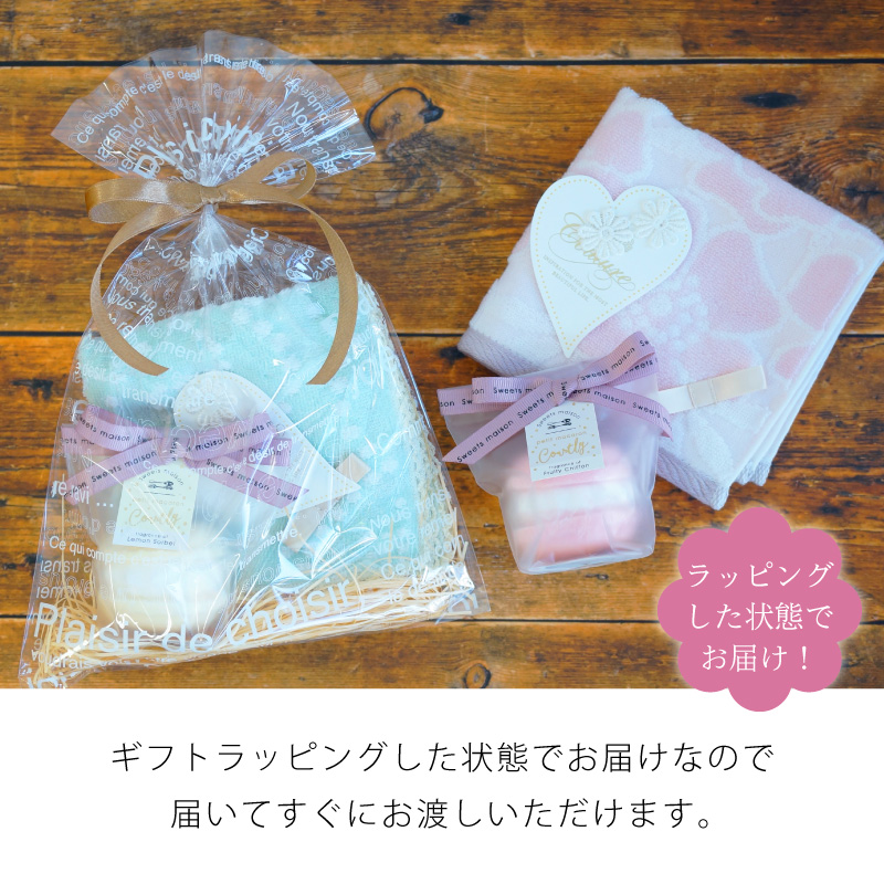 マカロン型バスフィズ＆タオルハンカチ プチギフトセット