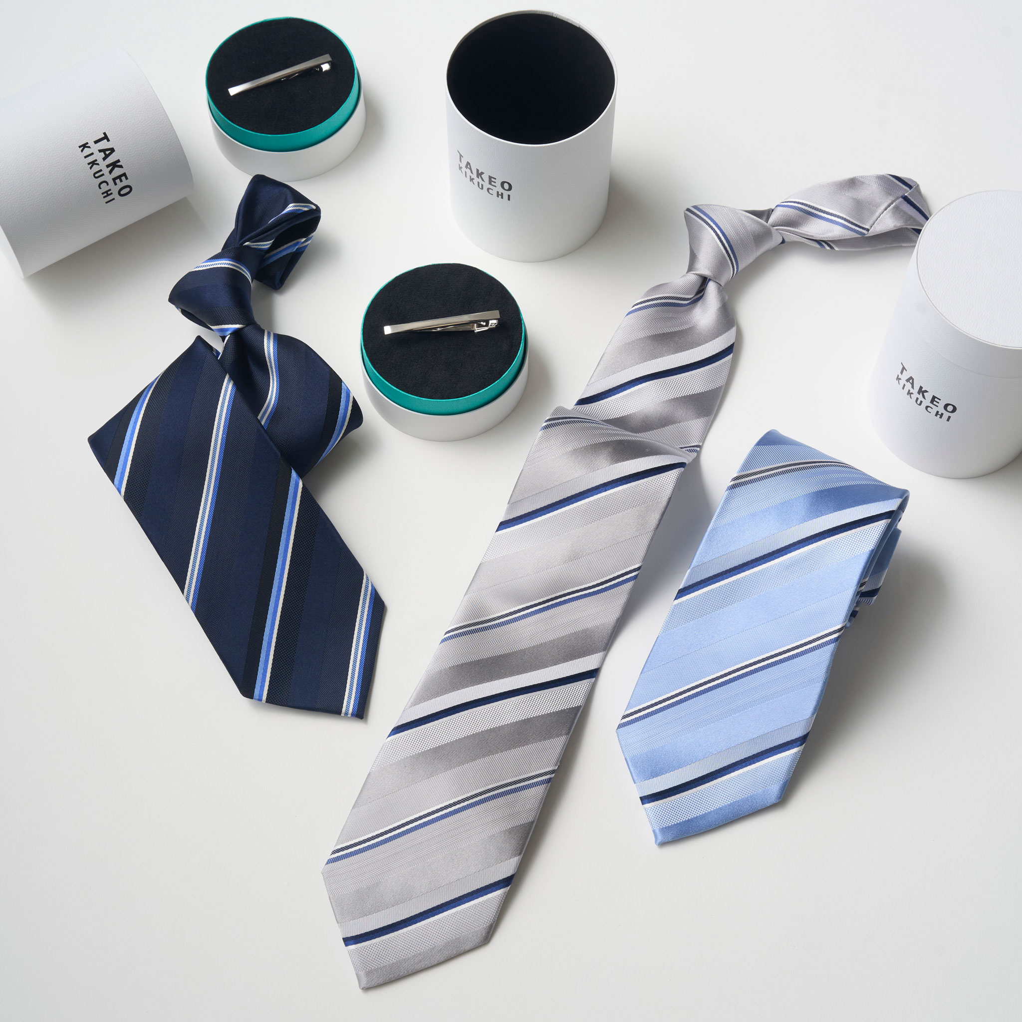 ネクタイ＆タイバー シリンダーBOXセット＜ストライプ＞