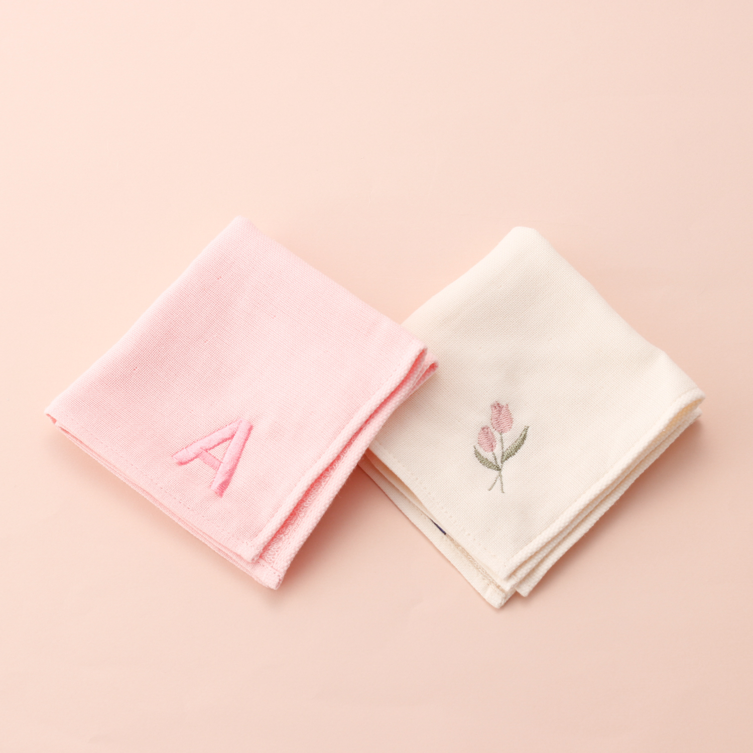 【イニシャル名入れ/BOX入り】今治タオル花刺繍&ハンカチ2枚セット