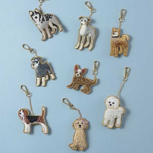 ザリ刺繍キーホルダー＜イヌシリーズ＞