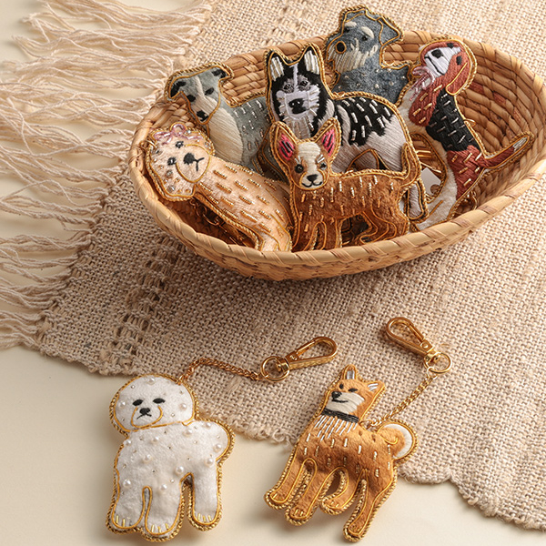 ザリ刺繍キーホルダー＜イヌシリーズ＞