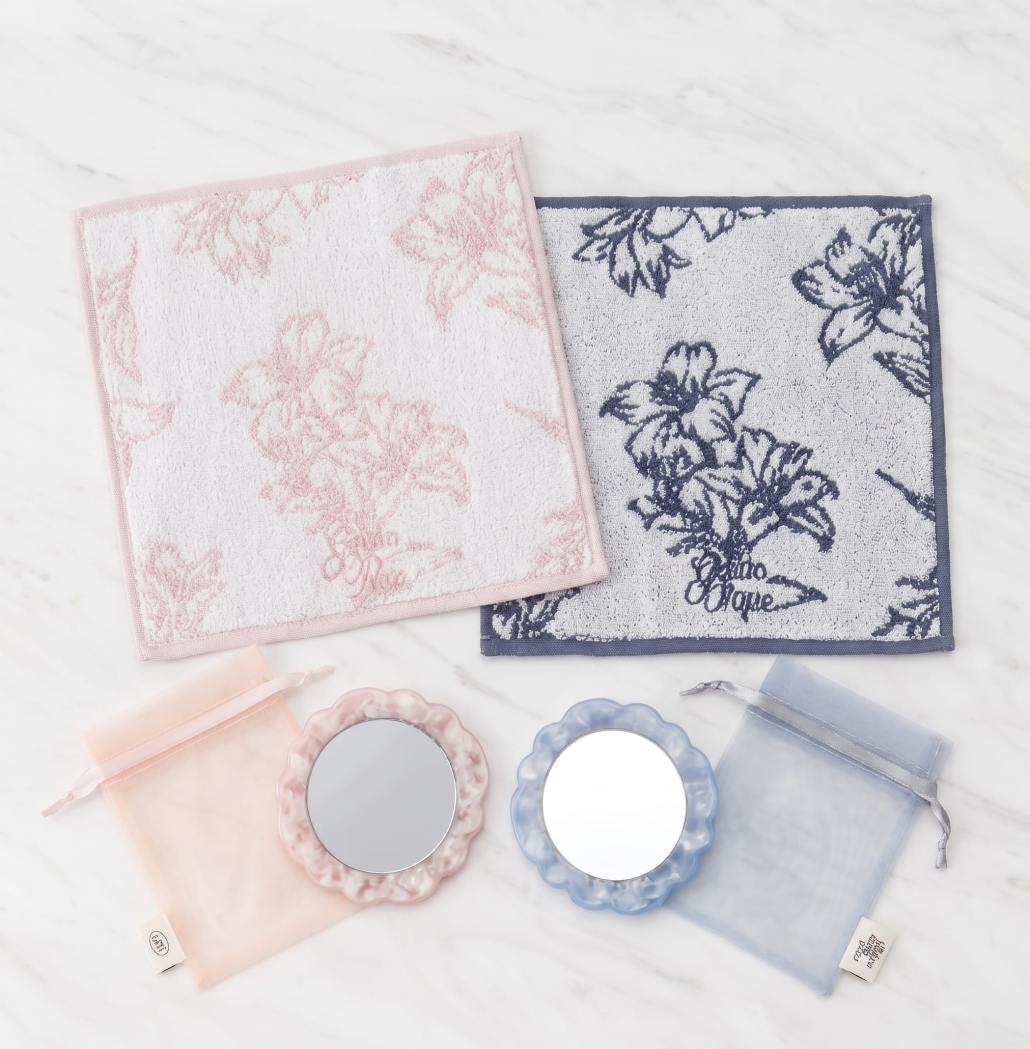 【WOMEN】【母の日】トリムラインミラー&フラワーハンドタオル