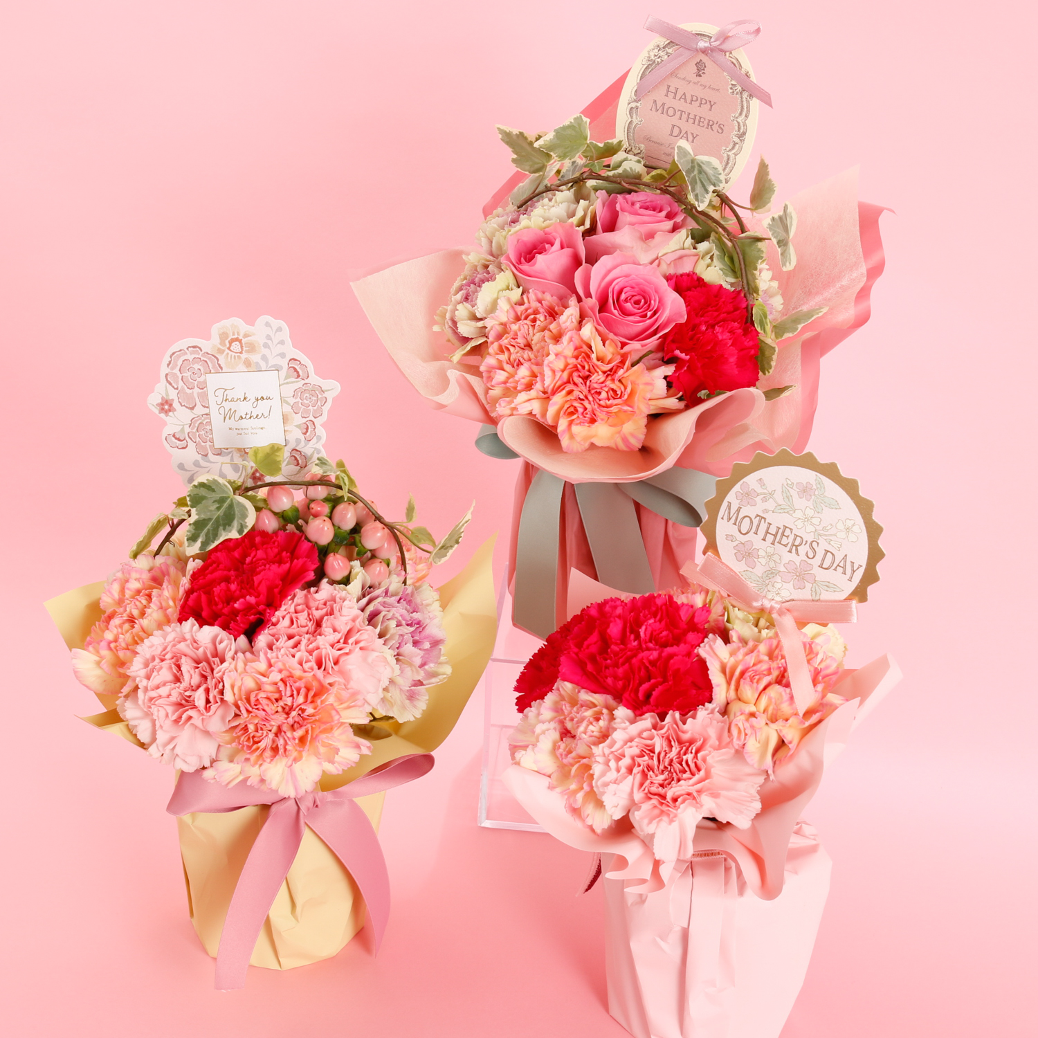 【母の日限定カーネーション】そのまま飾れるブーケと選べる雑貨セット
