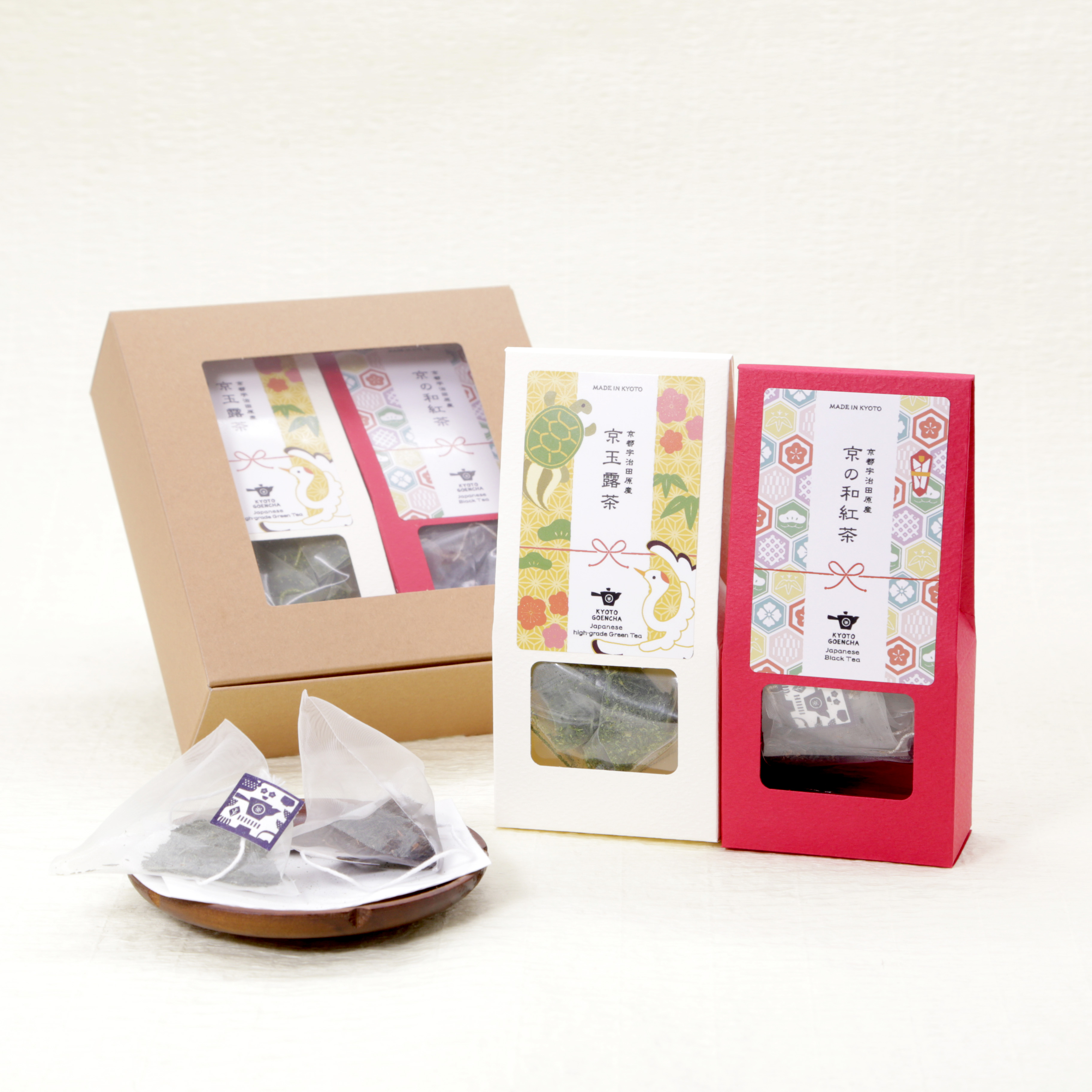 お年賀やお祝い事に！つるかめギフトセット｜玉露・和紅茶ティーバッグ