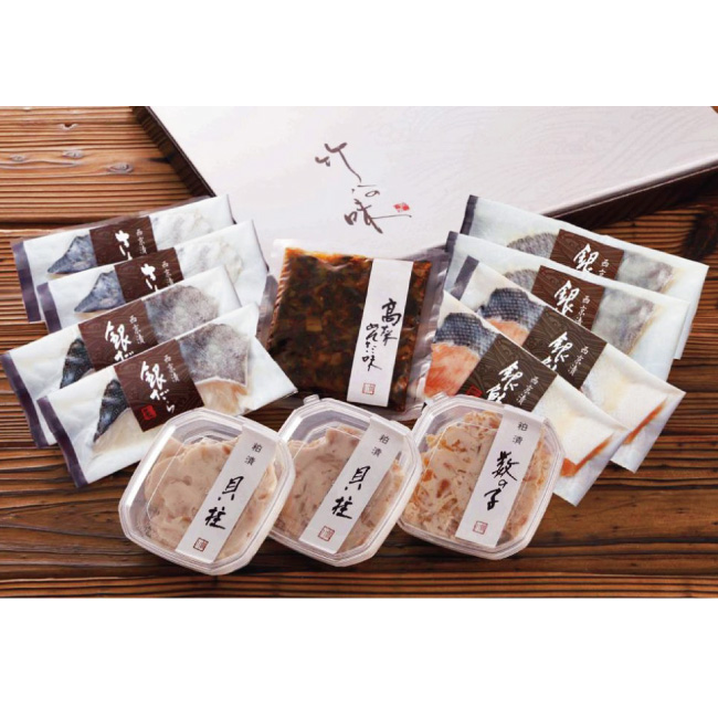 【送料込】 西京漬・珍味詰合せ （漬魚８切,粕漬３個,高菜めんたい味）