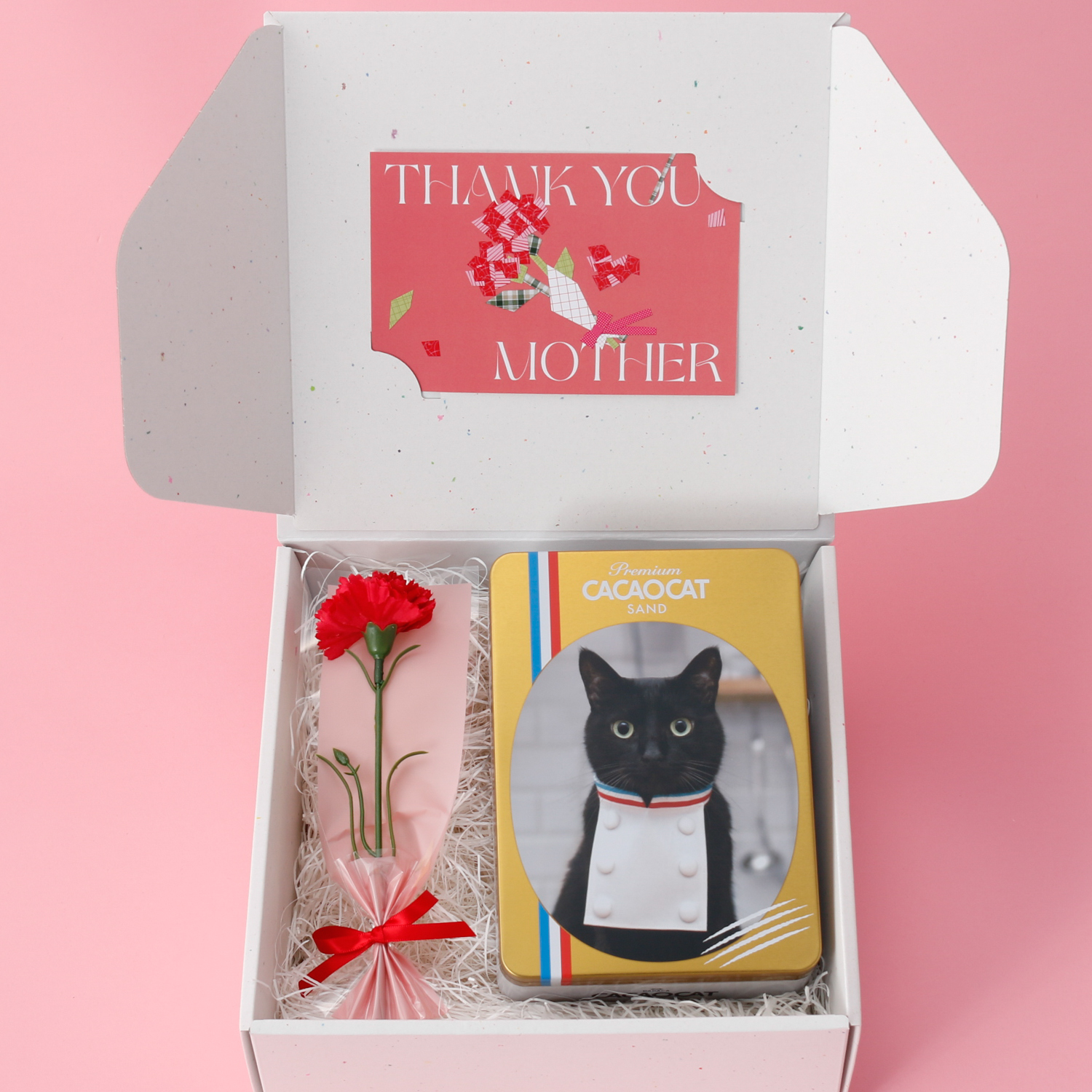 〈母の日ボックス＋カーネーション〉猫缶チョコサンド(PREMIUM CACAOCAT SAND 5個入)