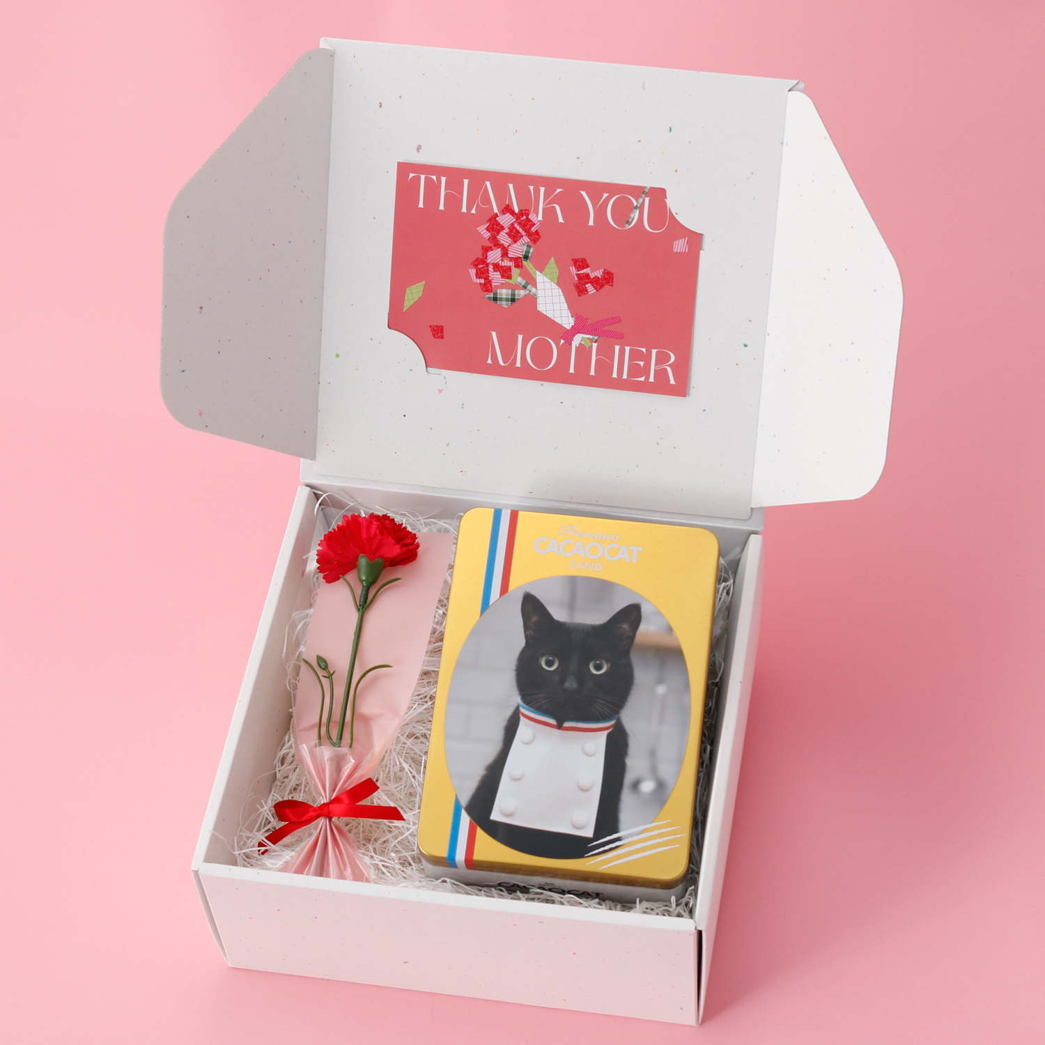 〈母の日ボックス＋カーネーション〉猫缶チョコサンド(PREMIUM CACAOCAT SAND 5個入)