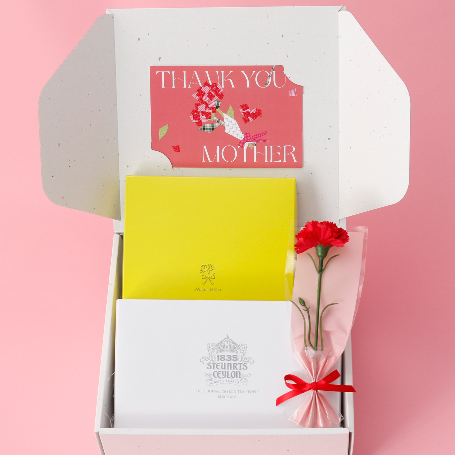 〈母の日ボックス＋カーネーション〉体に優しいクッキーと選べる紅茶のセット