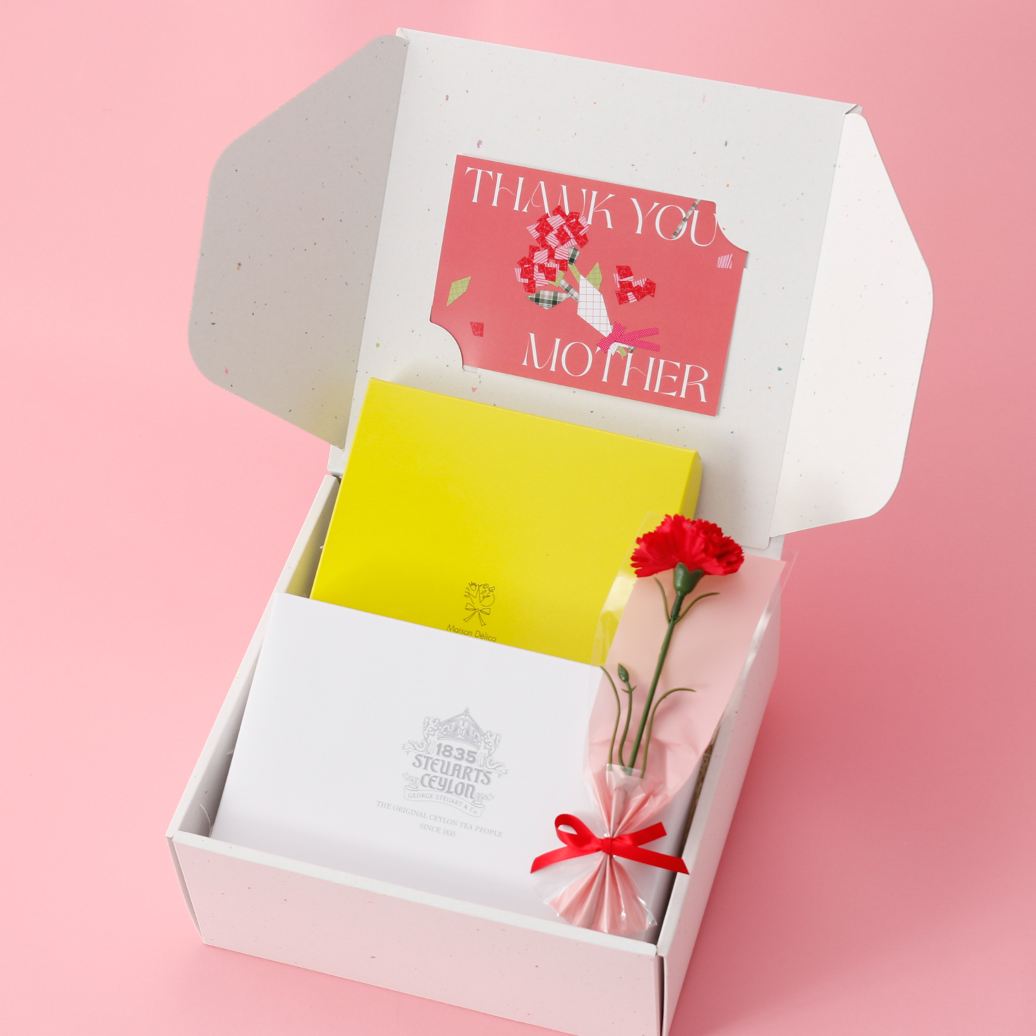 〈母の日ボックス＋カーネーション〉体に優しいクッキーと選べる紅茶のセット