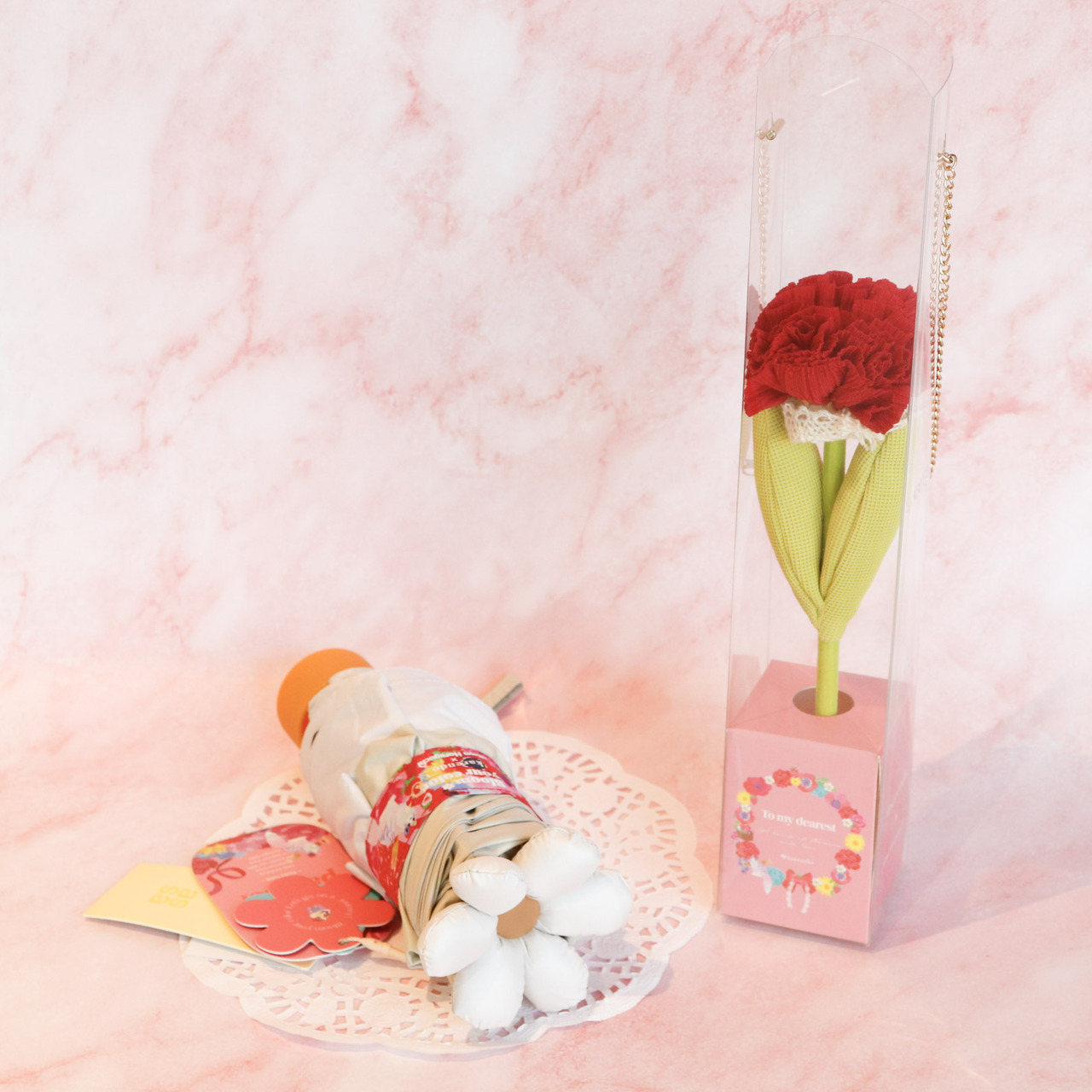 【母の日】お花パラソル karendo×ホラグチカヨ コラボ＆フラフル 母の日カーネーションケース付きset