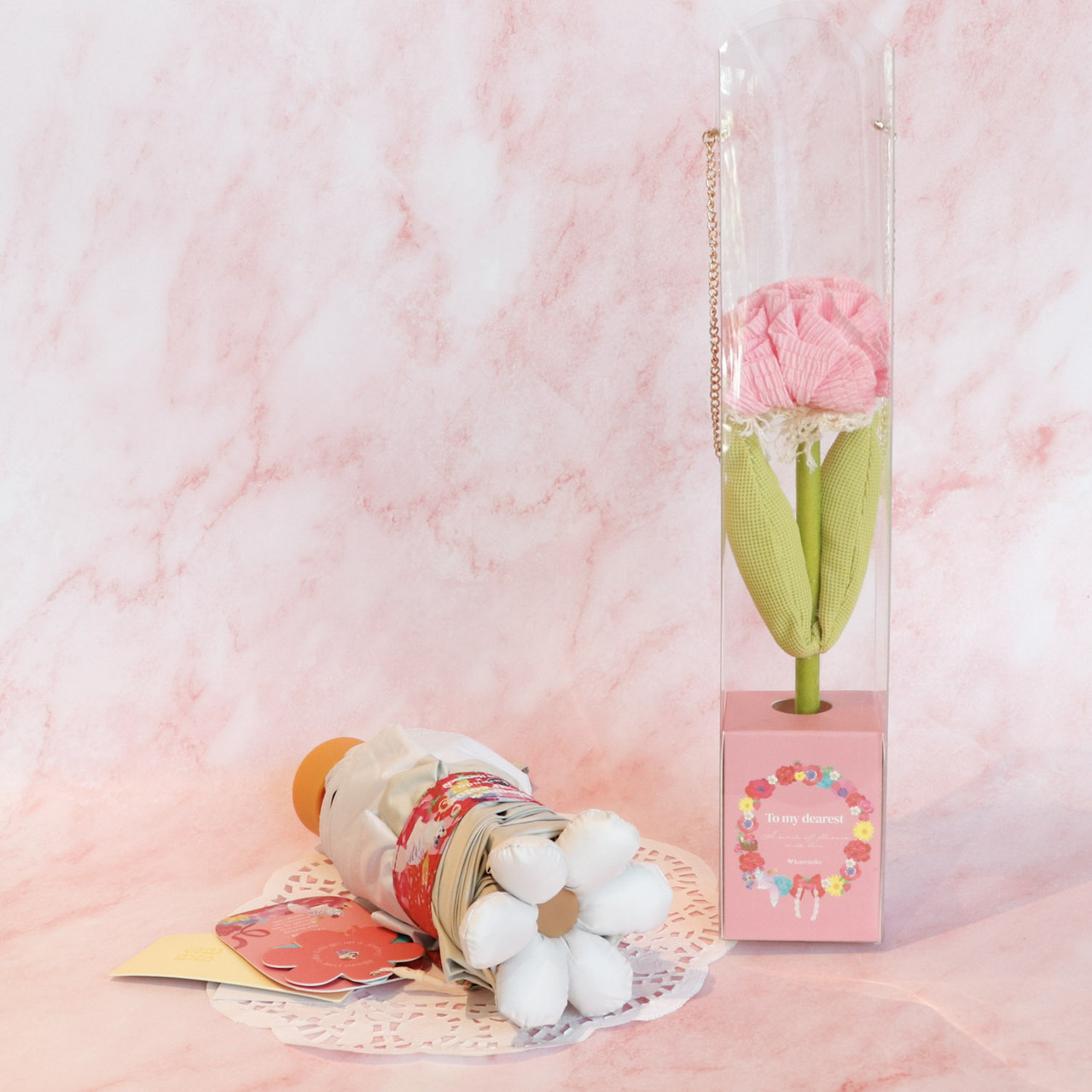 【母の日】お花パラソル karendo×ホラグチカヨ コラボ＆フラフル 母の日カーネーションケース付きset