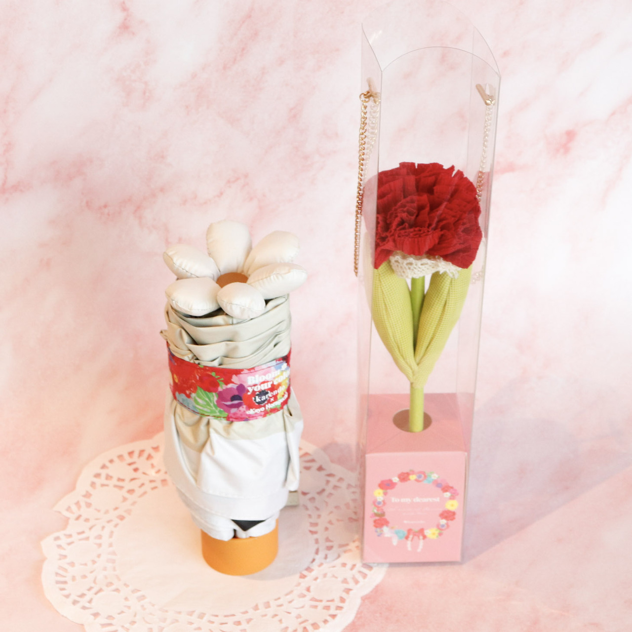 【母の日】お花パラソル karendo×ホラグチカヨ コラボ＆フラフル 母の日カーネーションケース付きset