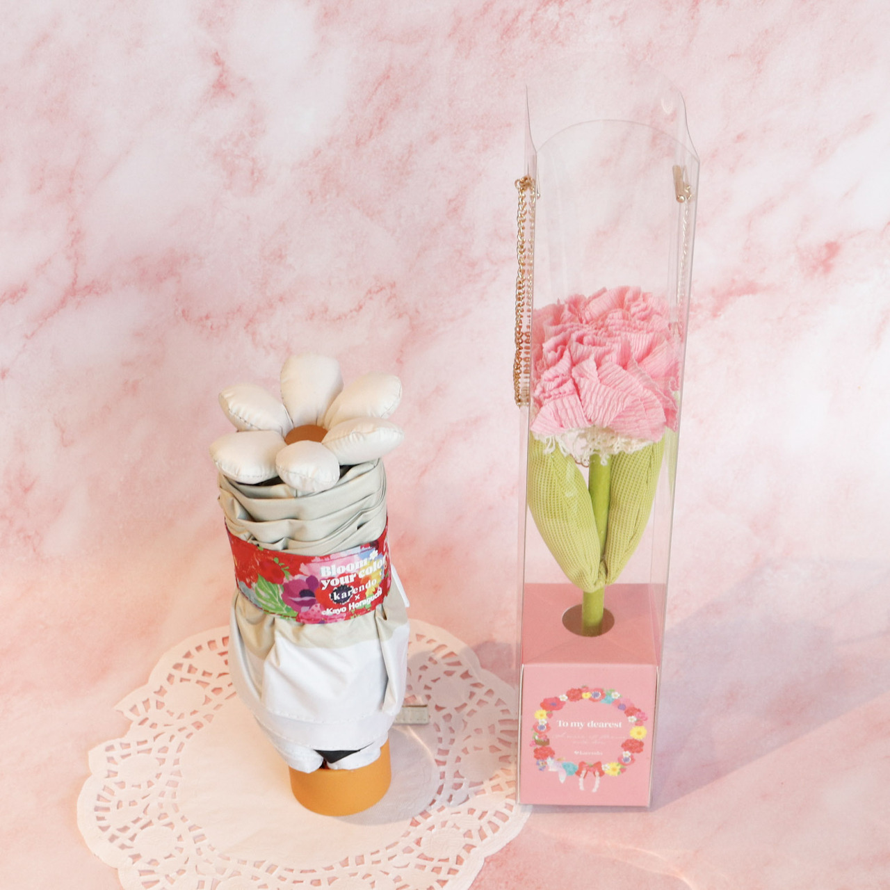 【母の日】お花パラソル karendo×ホラグチカヨ コラボ＆フラフル 母の日カーネーションケース付きset