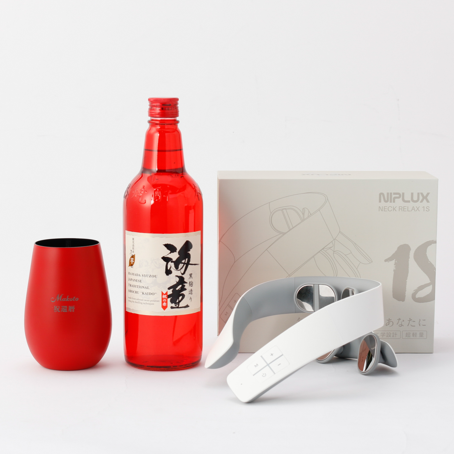 【還暦祝い】ネックケアと還暦タンブラーとお酒の晩酌セット