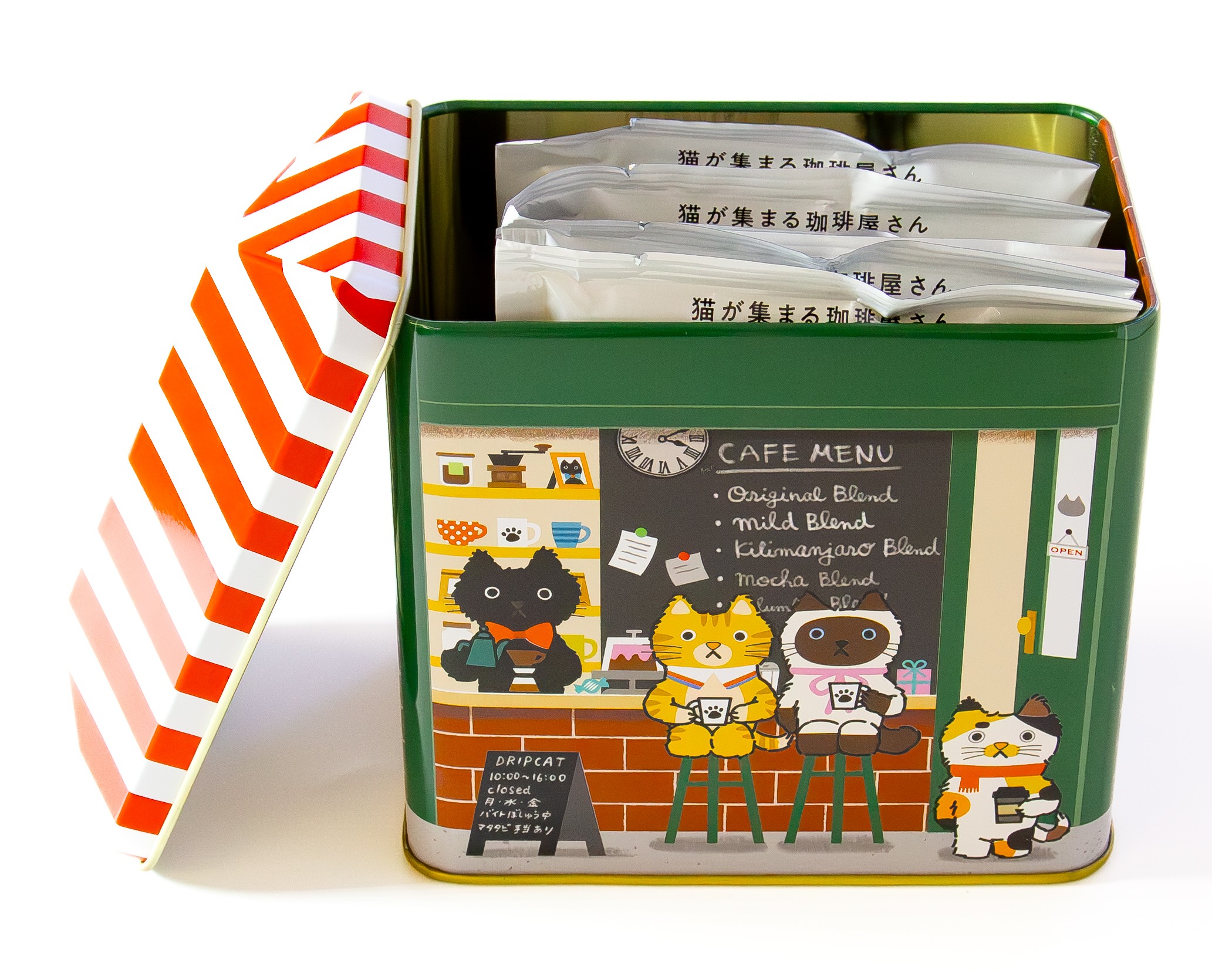 〈ボックス＋カーネーションセット〉ねこ好きなお母さんへ！コーヒーとクッキー缶のセット