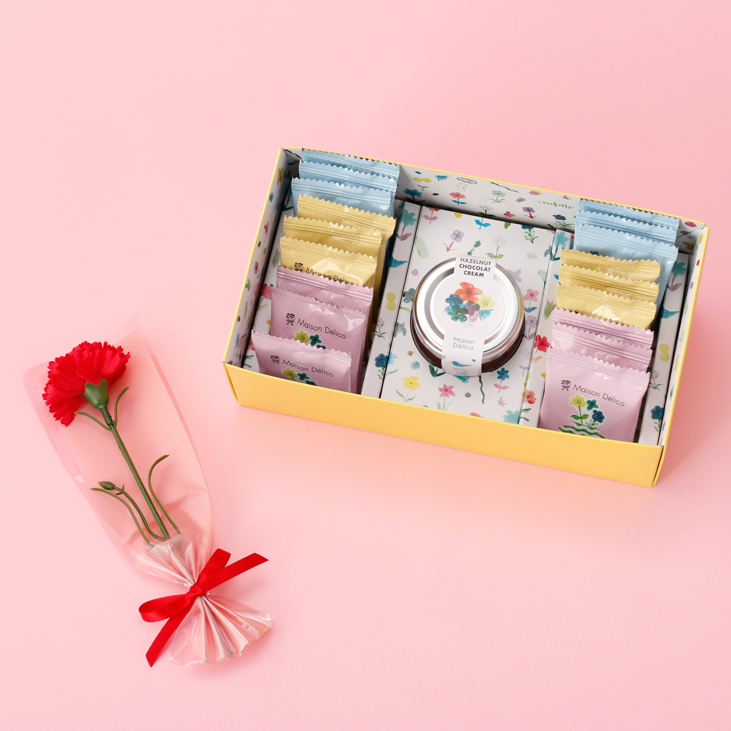 母の日のプレゼントに！カーネーションとチョコソースにディップできるソイクッキーギフトのセット