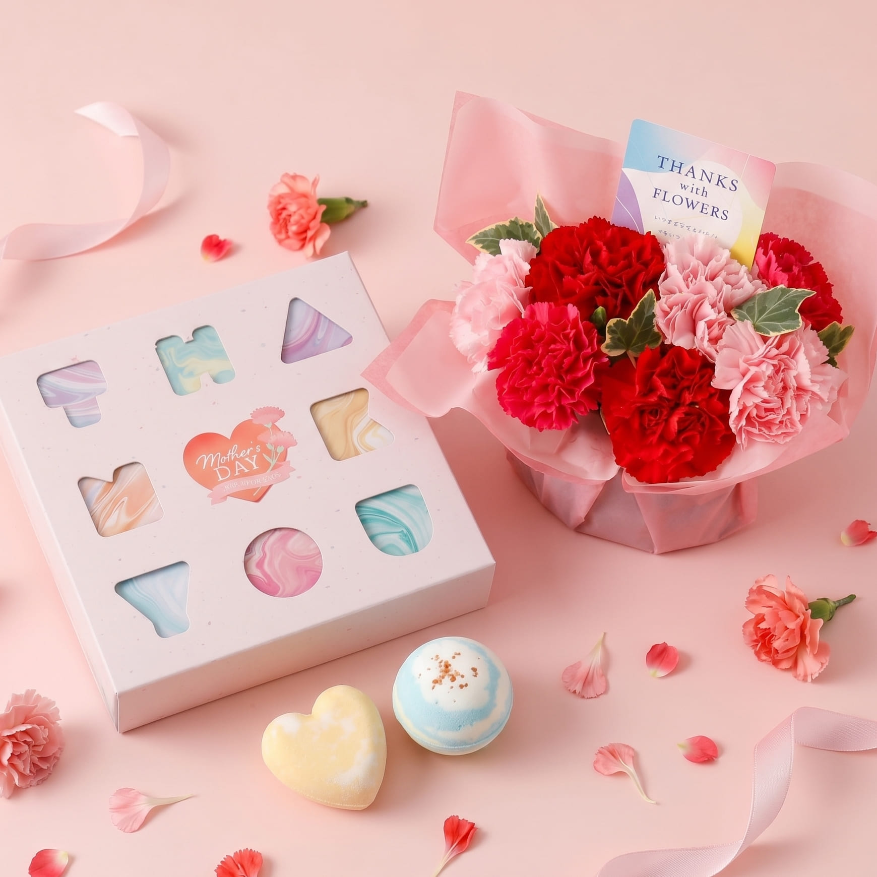 【Mother's DAY】選べる母の日限定生花＆オリジナルバスボム9個入り