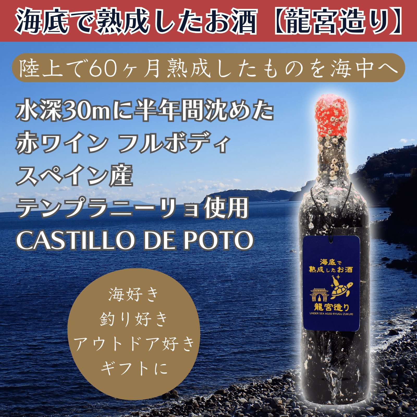 【陸上で60ヶ月熟成したものを海中へ】海底で熟成した赤ワイン スペイン産 フルボディ CASTILLO DE POTO