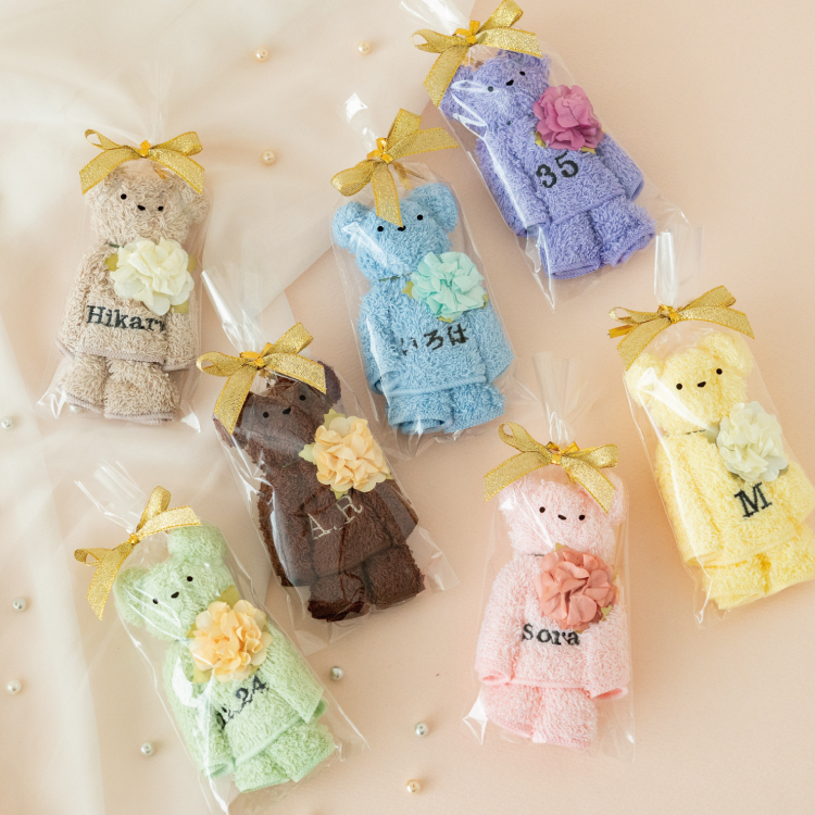 21個以上購入用【名入れ刺繍】くまちゃんタオル　手のひらサイズ　プチギフト　日本製泉州タオル