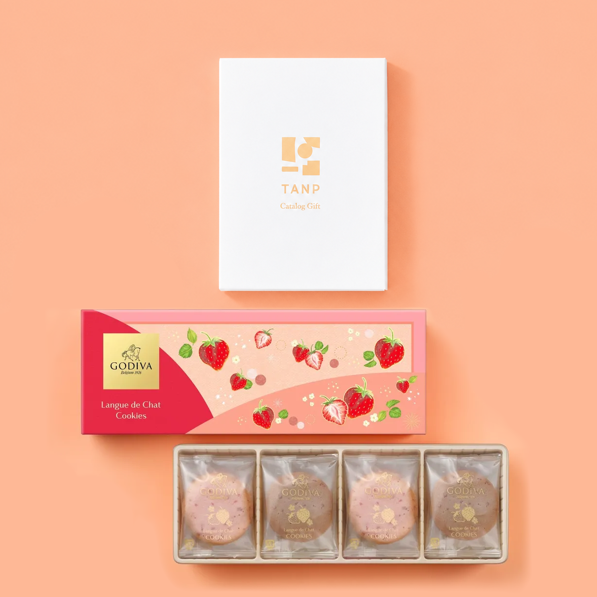 【結婚祝い】カタログギフト"Wedding"とGODIVAあまおういちごラングドシャクッキーセット