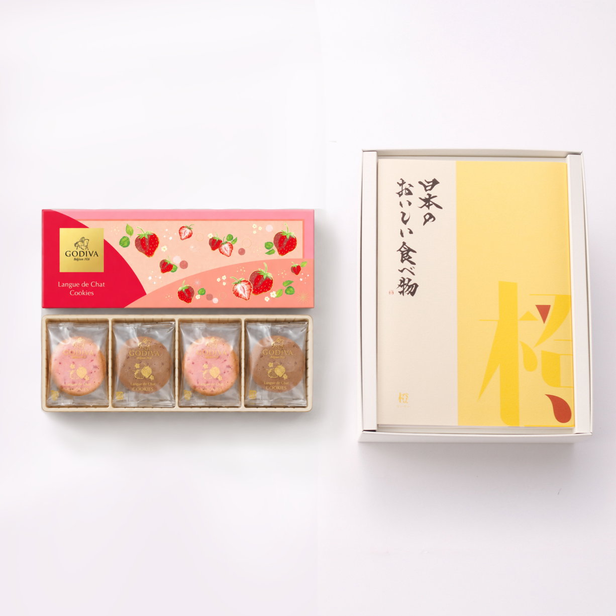 【内祝いにピッタリ】GODIVAあまおういちごラングドシャクッキーとグルメカタログのセット