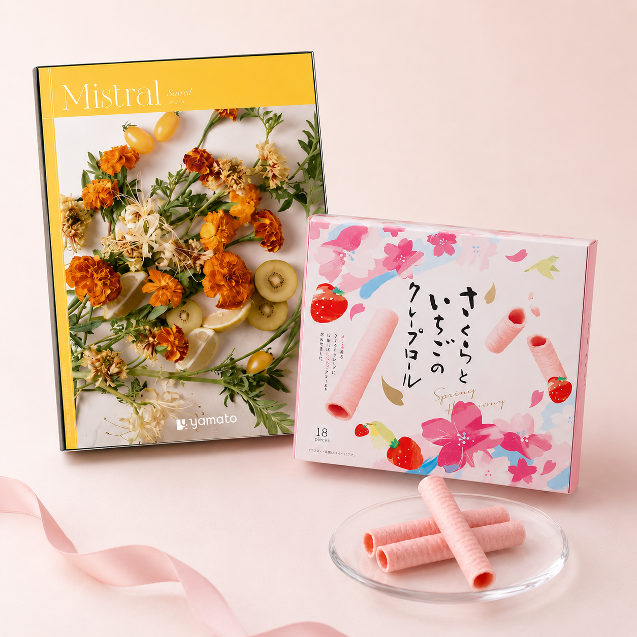 結婚内祝い・結婚祝いにぴったりの桜モチーフお菓子とカタログのセット＜お菓子サイズが選べる＞