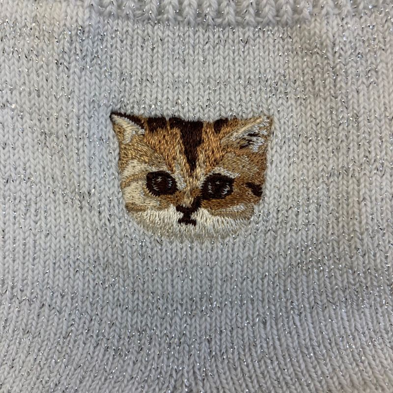 【ユニセックス】ラメ無地ヌネット刺繍 アンクル丈ソックス ユニバーサルサイズ