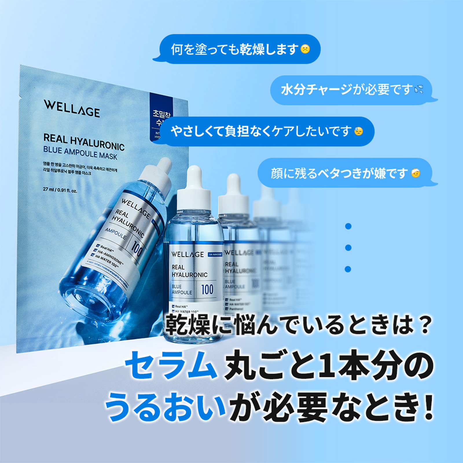 WELLAGE REAL HYALURONIC BLUE AMPOULE MUSK　ウェラージュ　ＨＡブルーセラムマスク