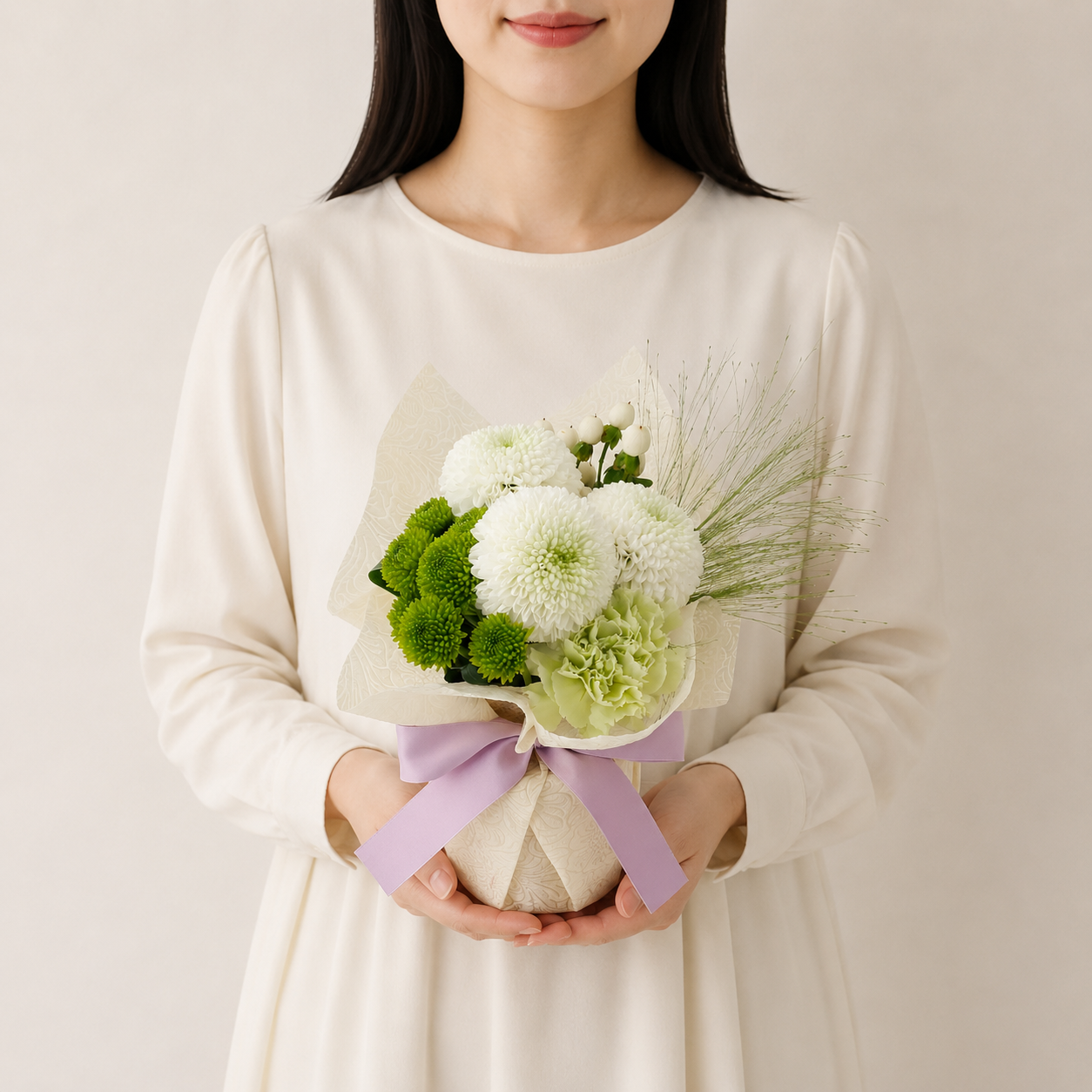 【お供え】そのまま飾れるブーケ「清らかな白」