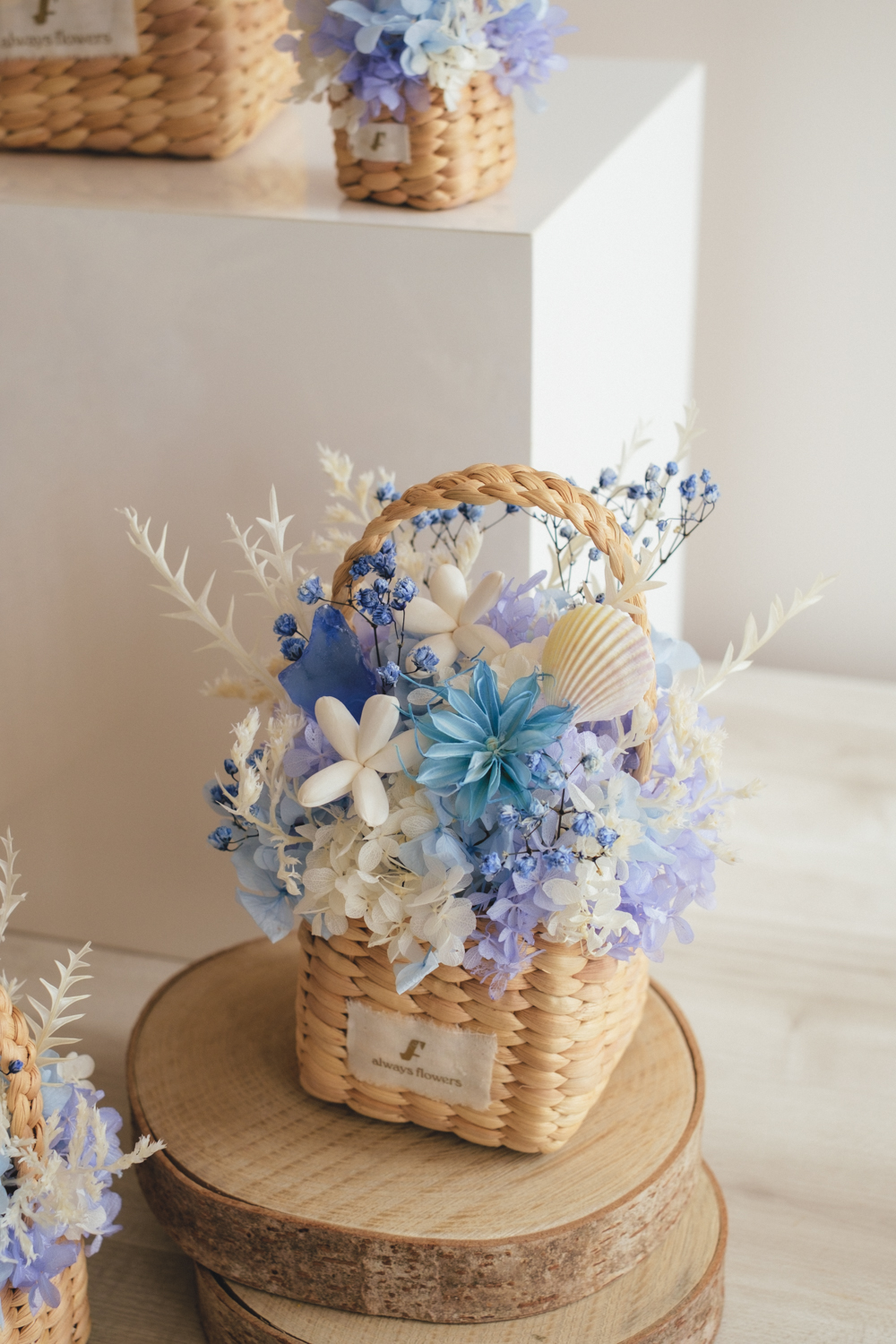 《季節限定デザイン》Flower BAG No.3 ／スクエアカゴバッグ　コフレブルー／ドライ・プリザーブドフラワー