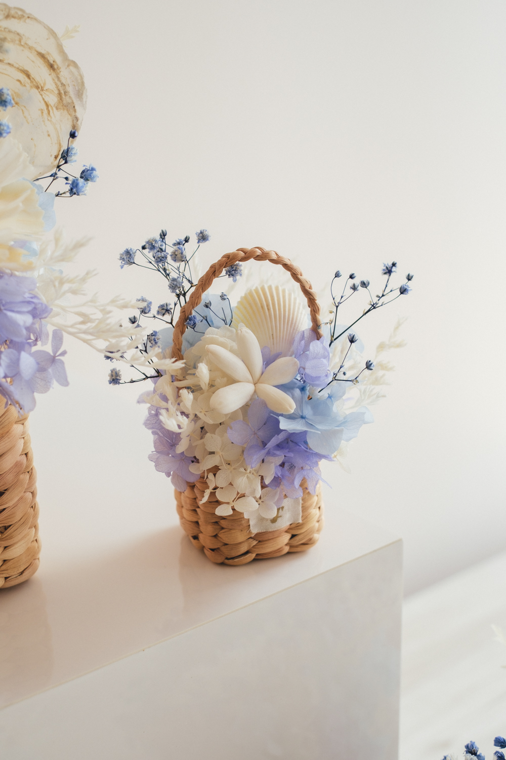 《季節限定デザイン》Flower BAG No.3 ／スクエアカゴバッグ　コフレブルー／ドライ・プリザーブドフラワー