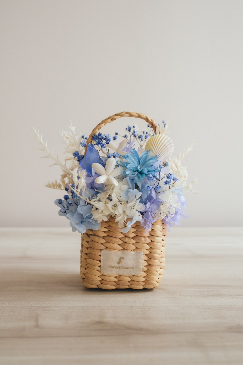 《季節限定デザイン》Flower BAG No.3 ／スクエアカゴバッグ　コフレブルー／ドライ・プリザーブドフラワー