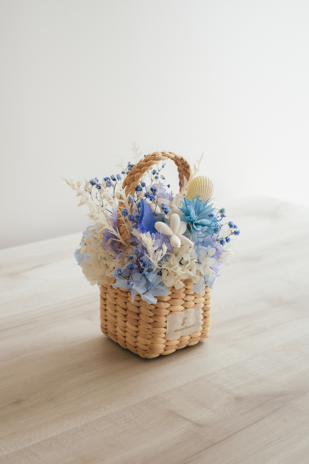 《季節限定デザイン》Flower BAG No.3 ／スクエアカゴバッグ　コフレブルー／ドライ・プリザーブドフラワー